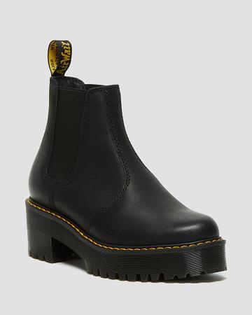 Dr Martens Rometty Wyoming Leren Platform Enkellaars Dames Zwart | NL 697KOR